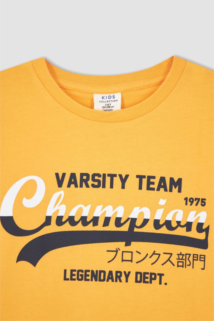 أولاد برتقالي تي شيرت ولادي نص كم وياقة مستديرة