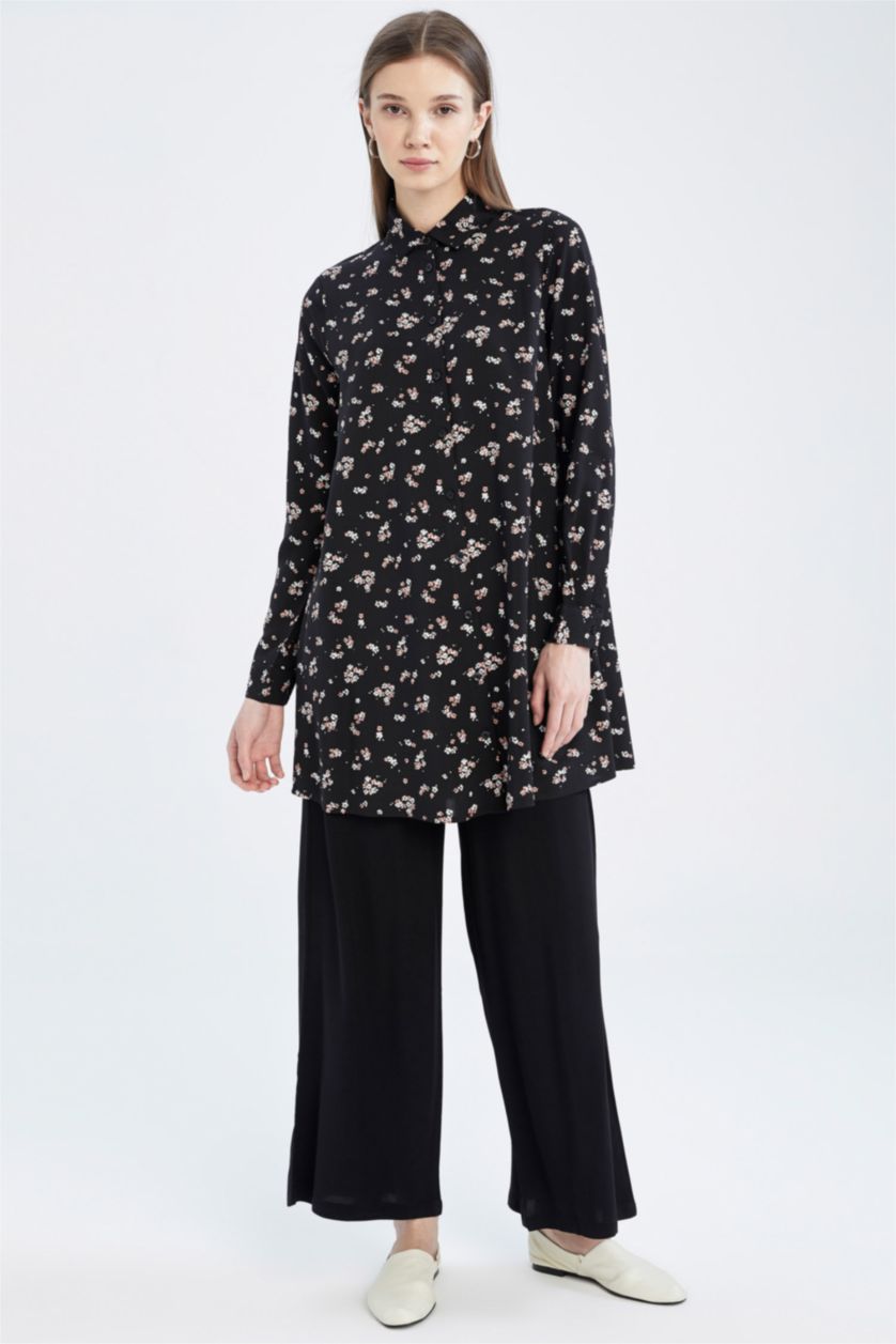 FEMME Noir Tunique À Manches Longues Coupe décontractée Imprimé
