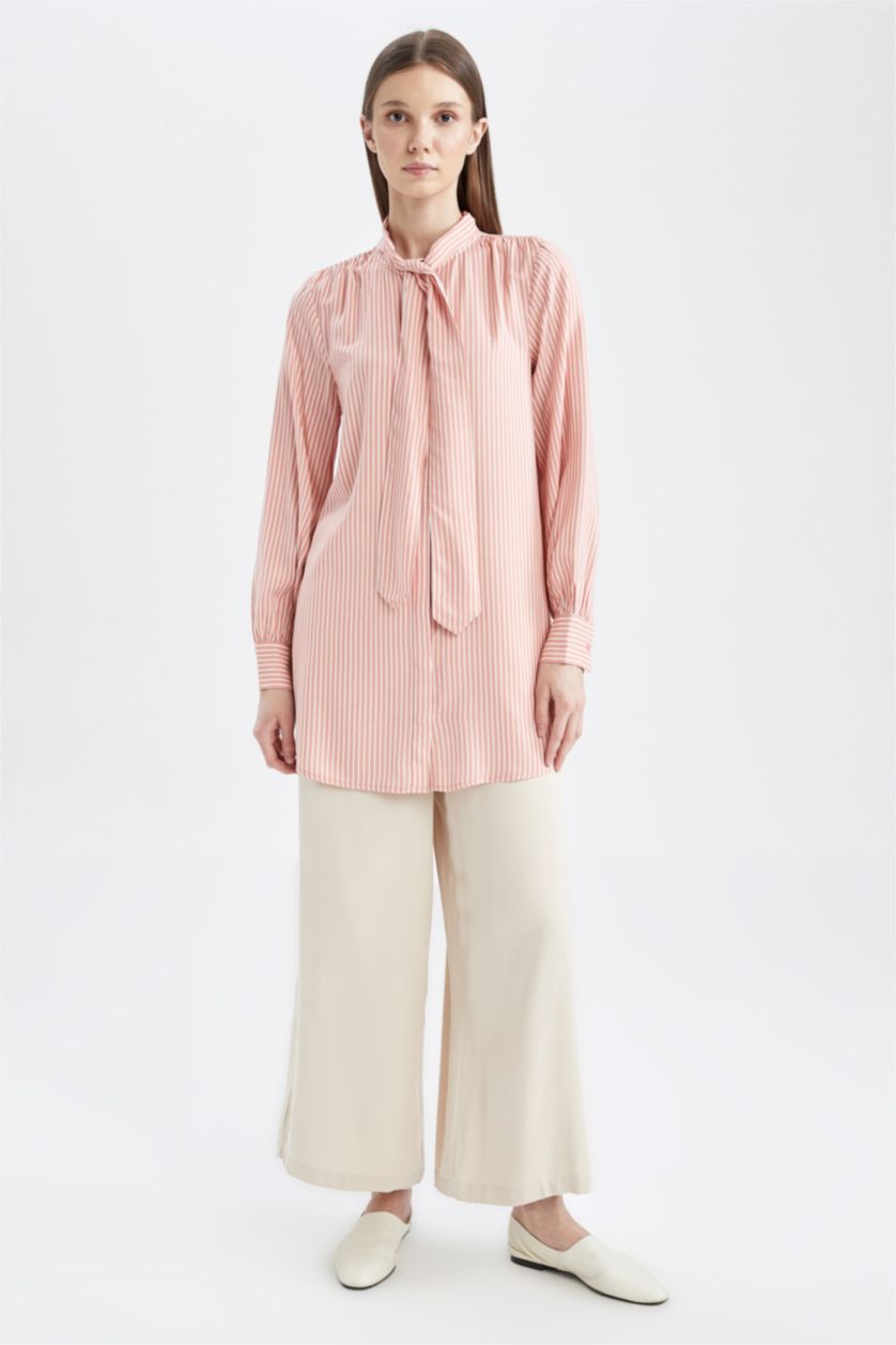 WOMAN Light Pink Regular Fit Printed Long Sleeve Tunic