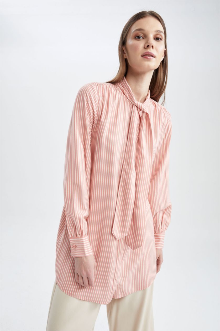 WOMAN Light Pink Regular Fit Printed Long Sleeve Tunic