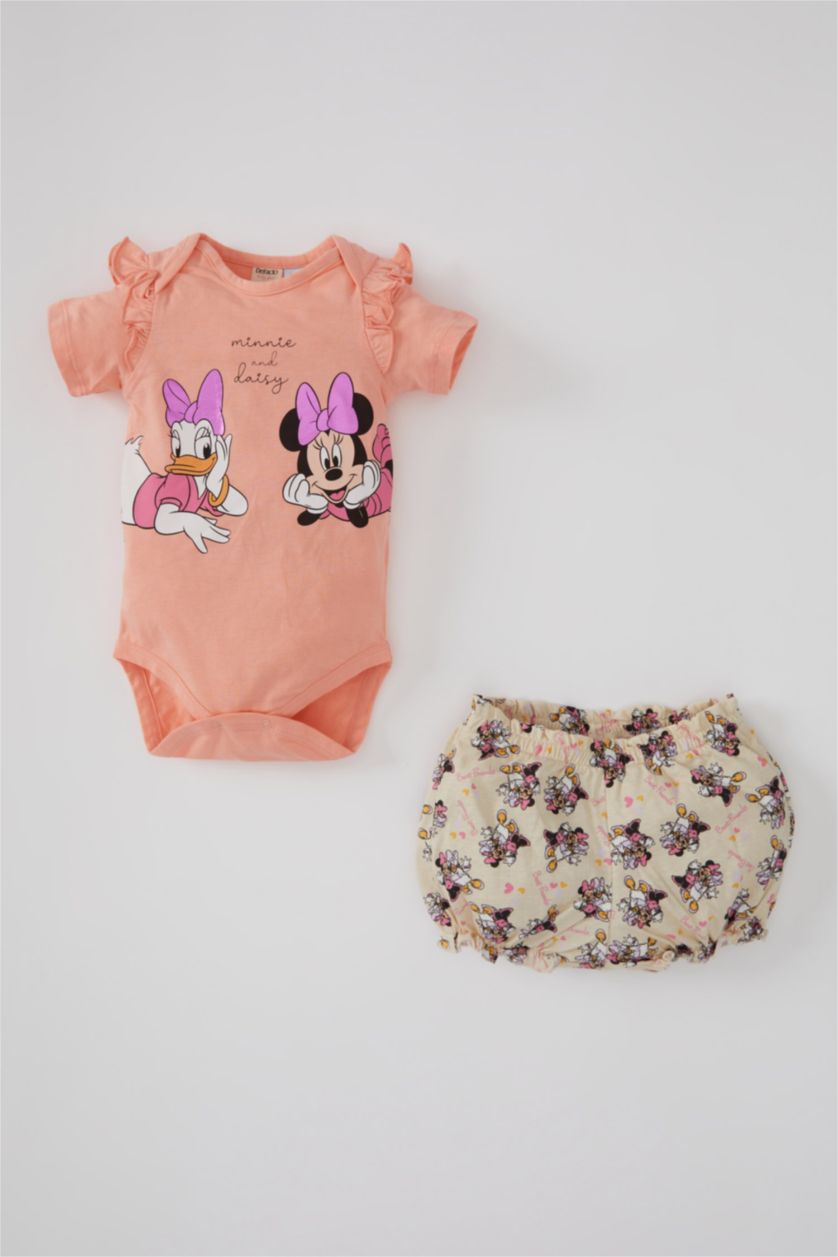 BABY GIRL Salmon Baby Girl Mickey & Minnie Mouse Newborn Short Sleeve Snap Snap Body Panties 2-Pack
