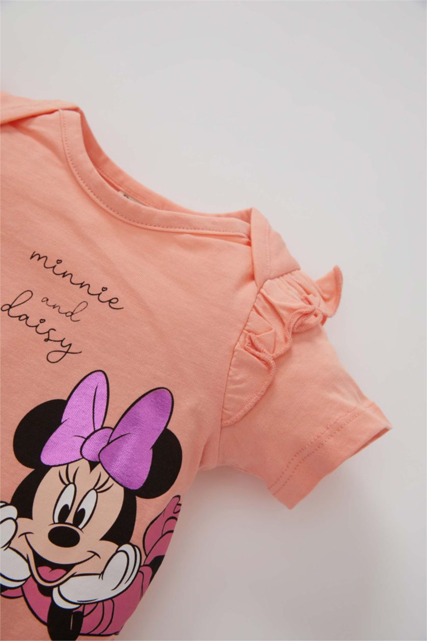 BABY GIRL Salmon Baby Girl Mickey & Minnie Mouse Newborn Short Sleeve Snap Snap Body Panties 2-Pack