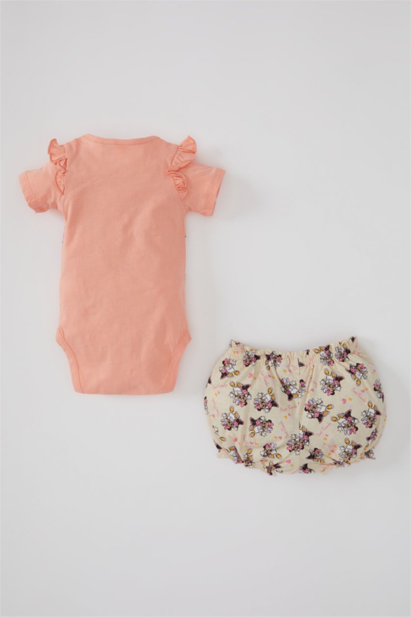 BABY GIRL Salmon Baby Girl Mickey & Minnie Mouse Newborn Short Sleeve Snap Snap Body Panties 2-Pack