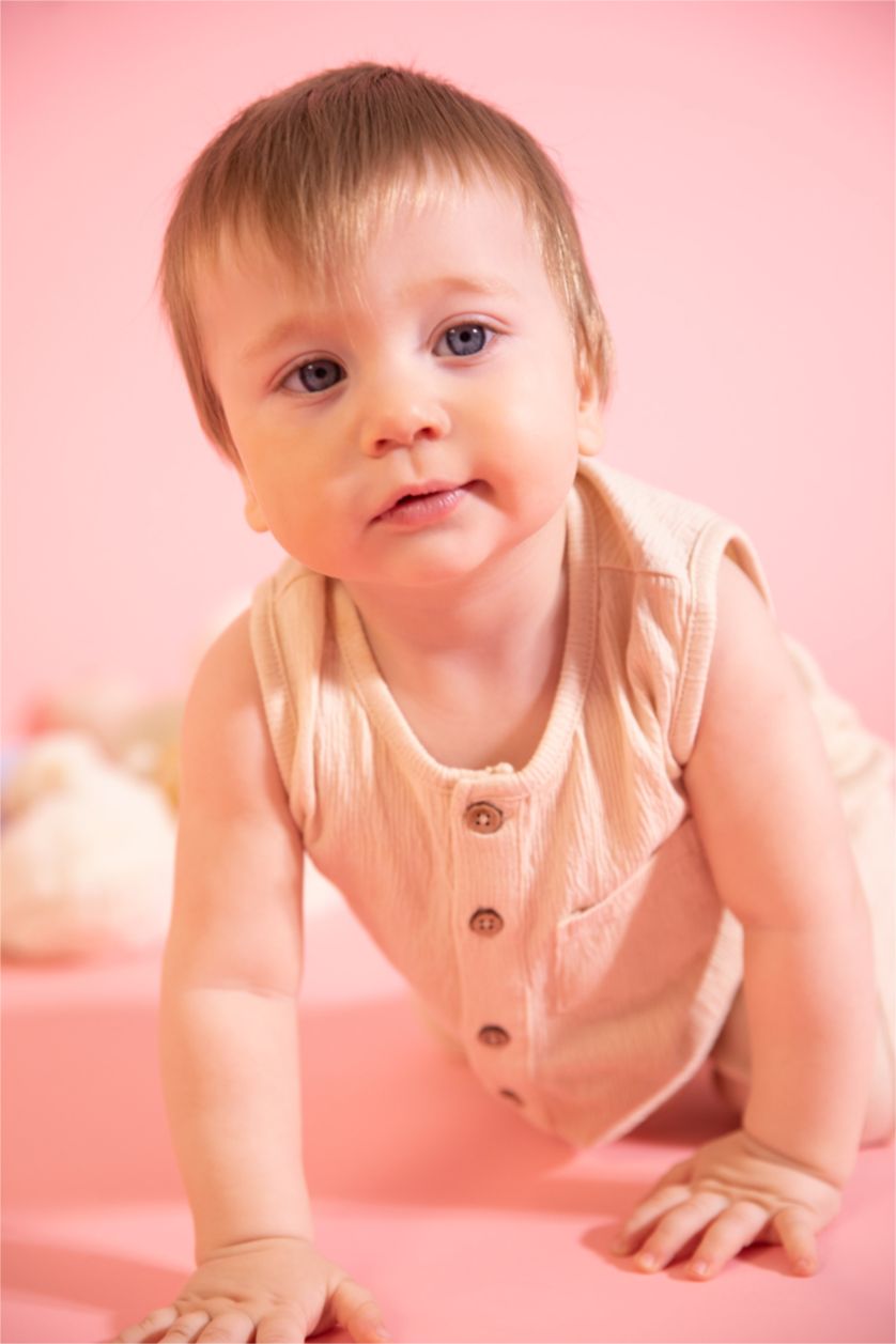 Erkek Bebek Bej Erkek Bebek Yenidoğan Kolsuz Müslin Tulum