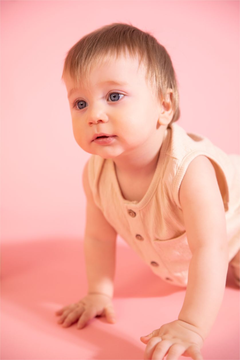 Erkek Bebek Bej Erkek Bebek Yenidoğan Kolsuz Müslin Tulum