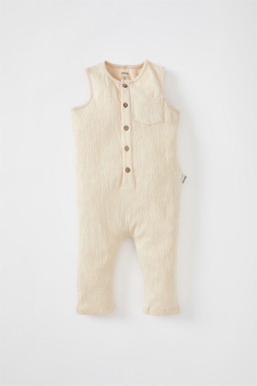 Erkek Bebek Bej Erkek Bebek Yenidoğan Kolsuz Müslin Tulum