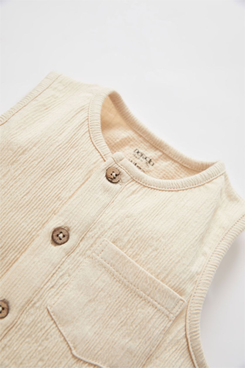 Erkek Bebek Bej Erkek Bebek Yenidoğan Kolsuz Müslin Tulum