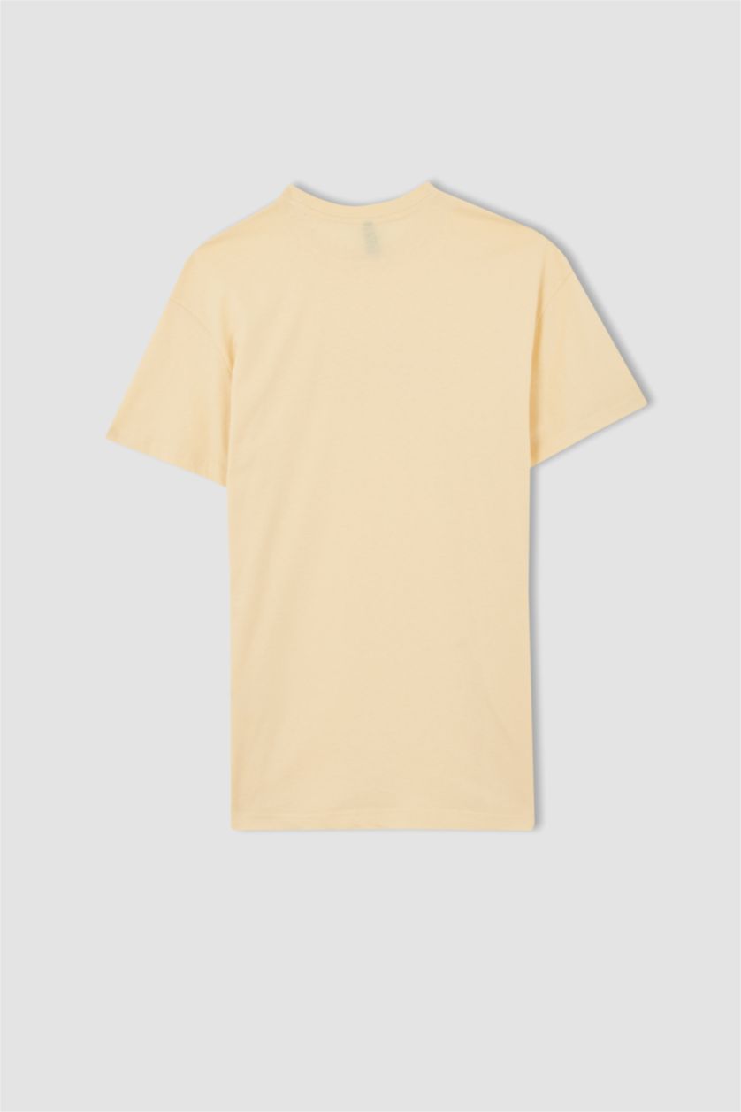 FEMME Jaune Clair Tunique t-shirt à manches courtes et Col rond à slogan imprimé Coupe régulière