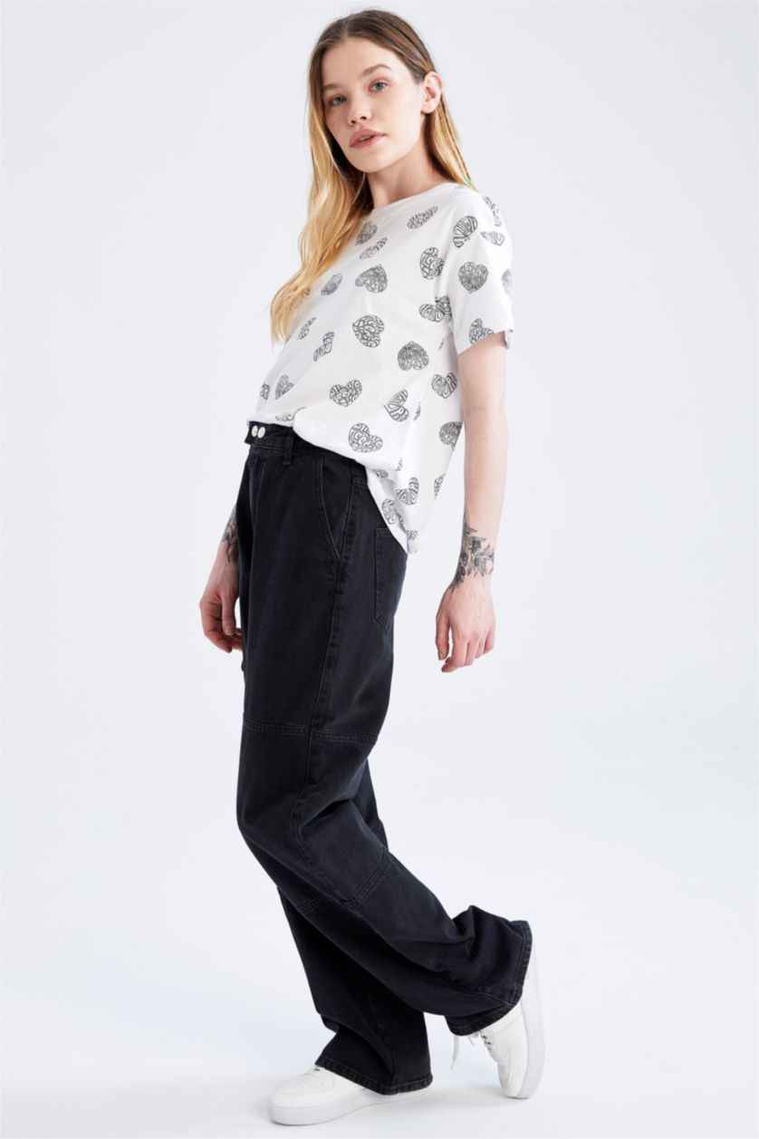 FEMME Blanc T-shirt à manches courtes et imprimé à slogan et col rond coupe slim