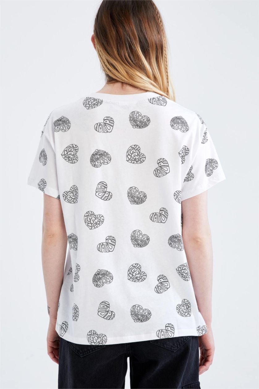 FEMME Blanc T-shirt à manches courtes et imprimé à slogan et col rond coupe slim