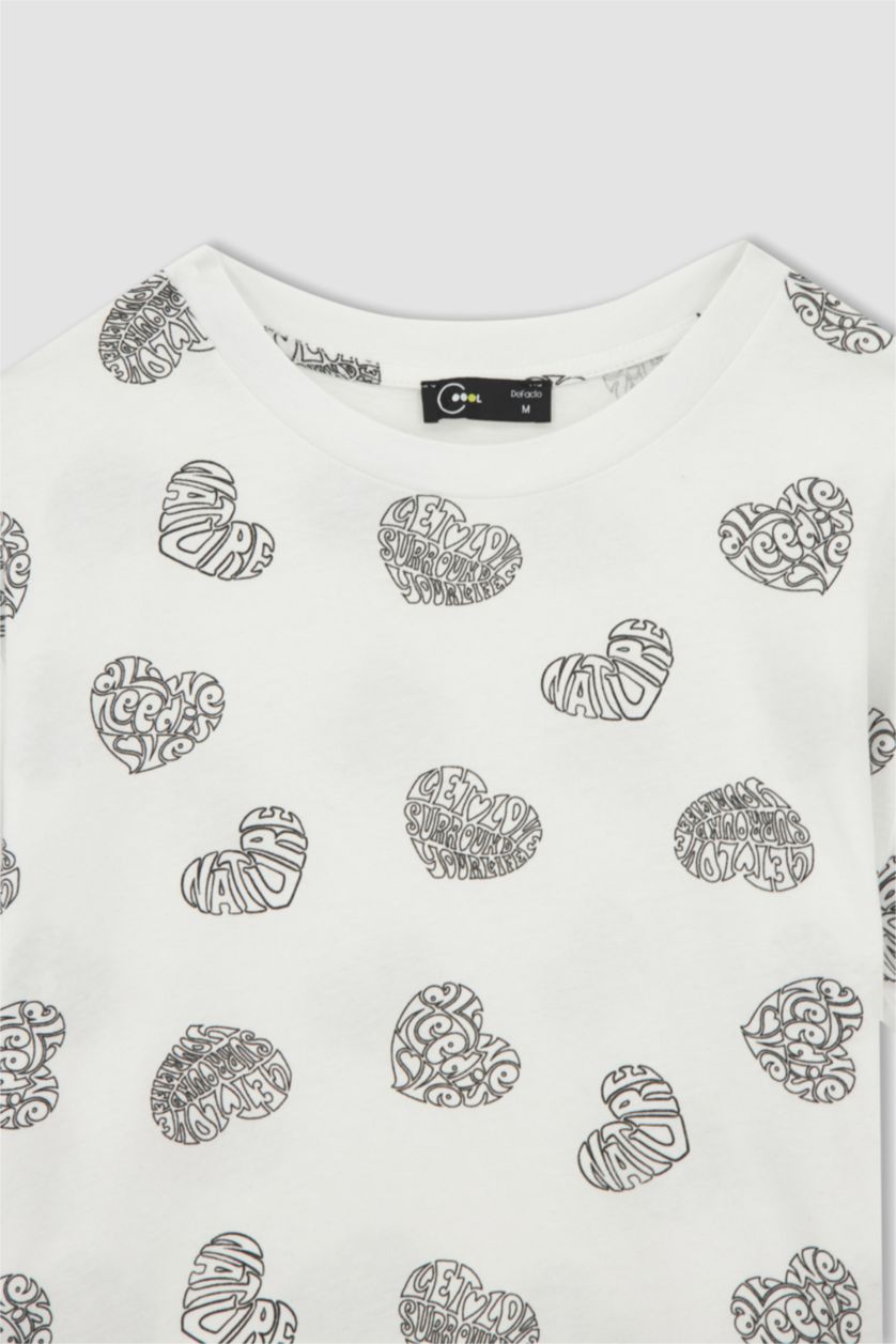 FEMME Blanc T-shirt à manches courtes et imprimé à slogan et col rond coupe slim