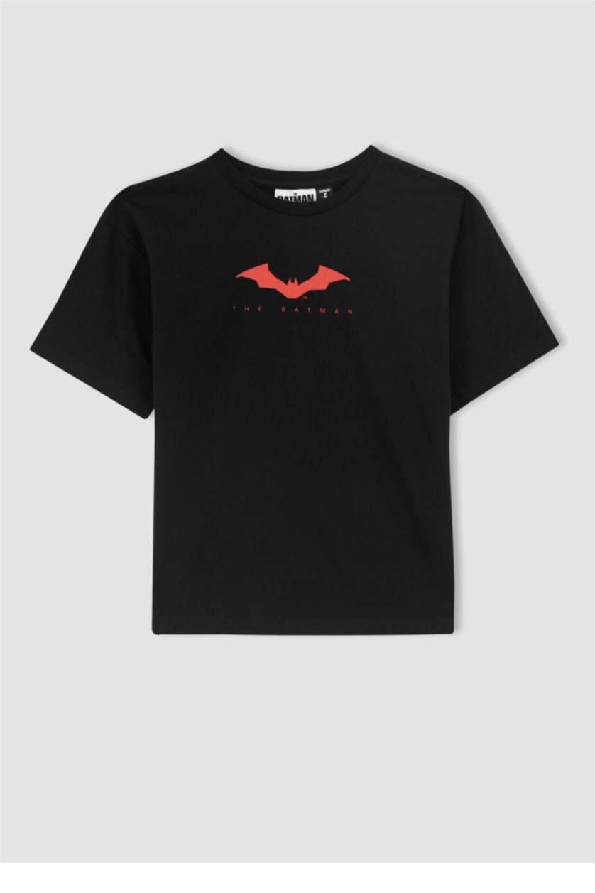 Erkek Çocuk - Genç Erkek Siyah Erkek Çocuk Batman Relax Fit Bisiklet Yaka Kısa Kollu Tişört
