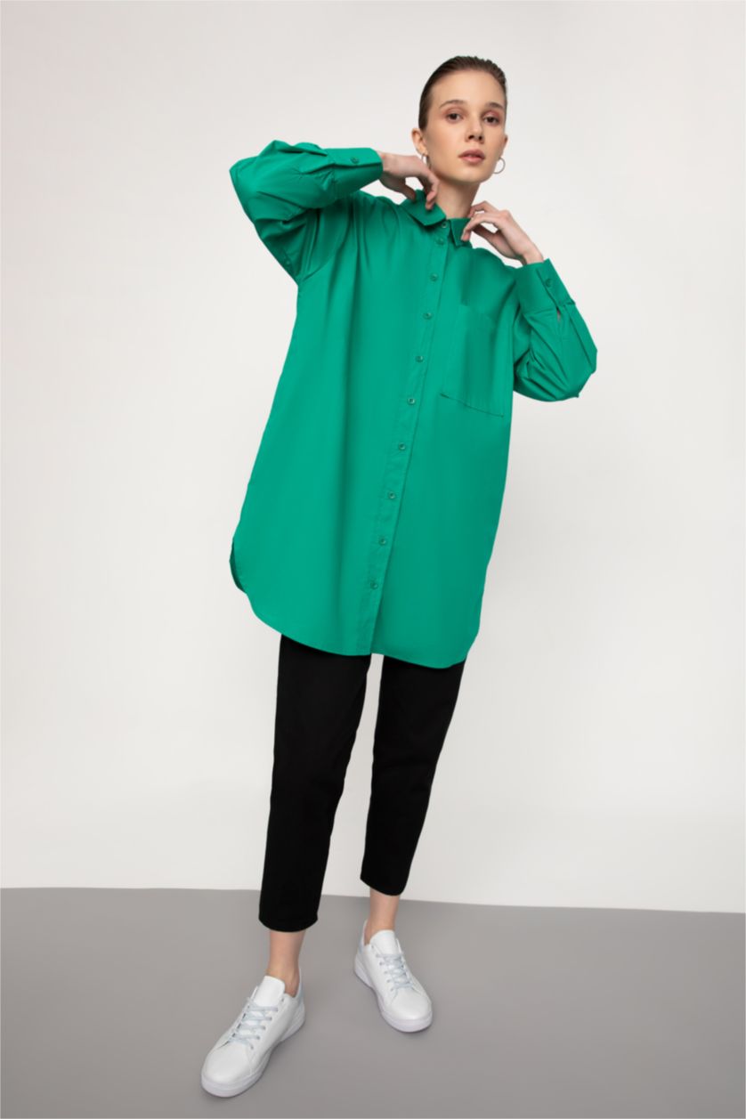 Женщины Зеленый Рубашка стандартного кроя с длинным рукавом из 100% хлопка