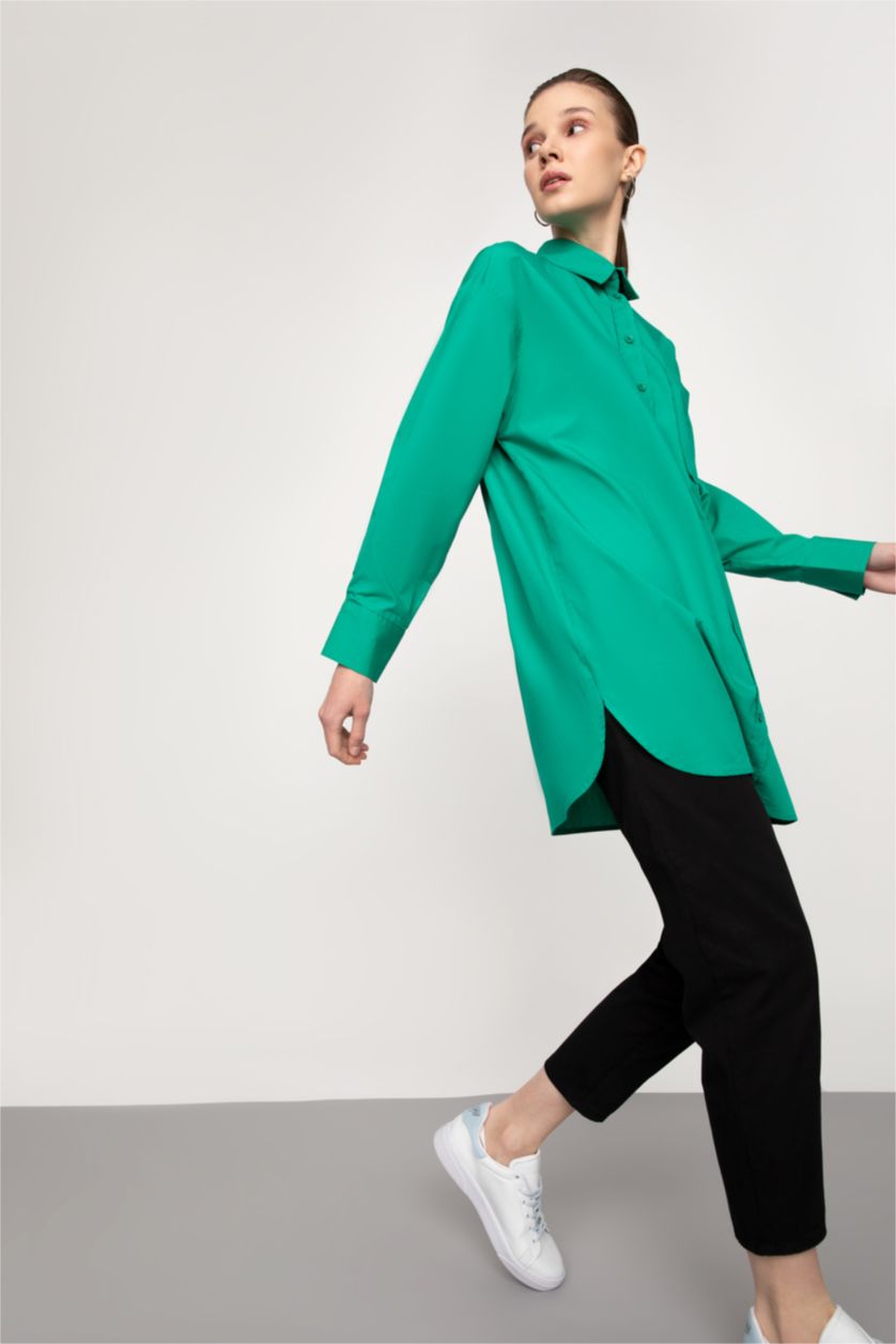 Женщины Зеленый Рубашка стандартного кроя с длинным рукавом из 100% хлопка