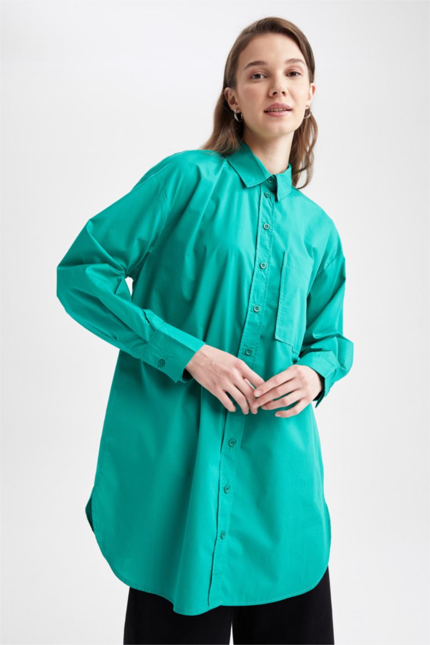 Женщины Зеленый Рубашка стандартного кроя с длинным рукавом из 100% хлопка