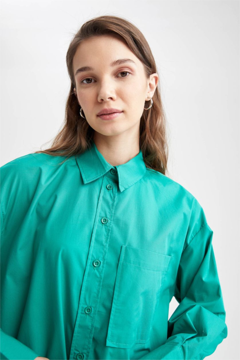Женщины Зеленый Рубашка стандартного кроя с длинным рукавом из 100% хлопка