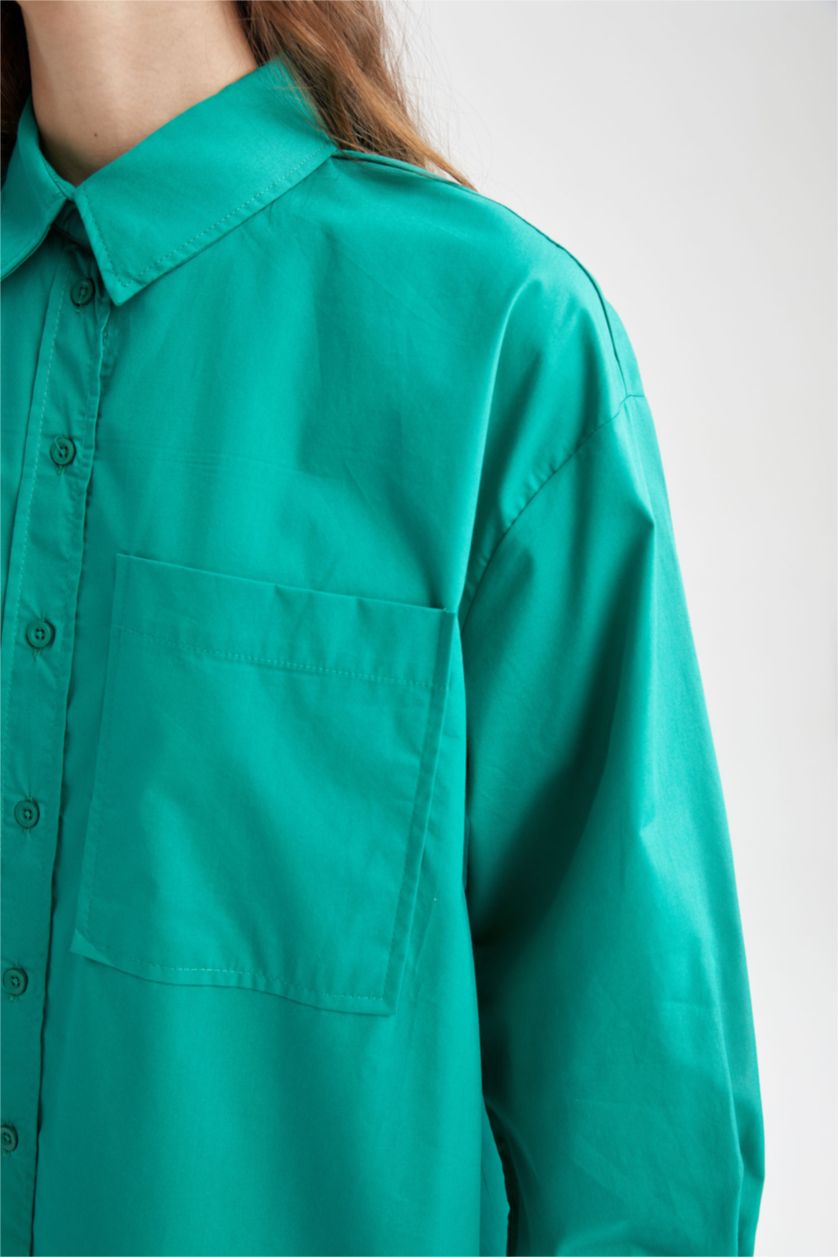 Женщины Зеленый Рубашка стандартного кроя с длинным рукавом из 100% хлопка