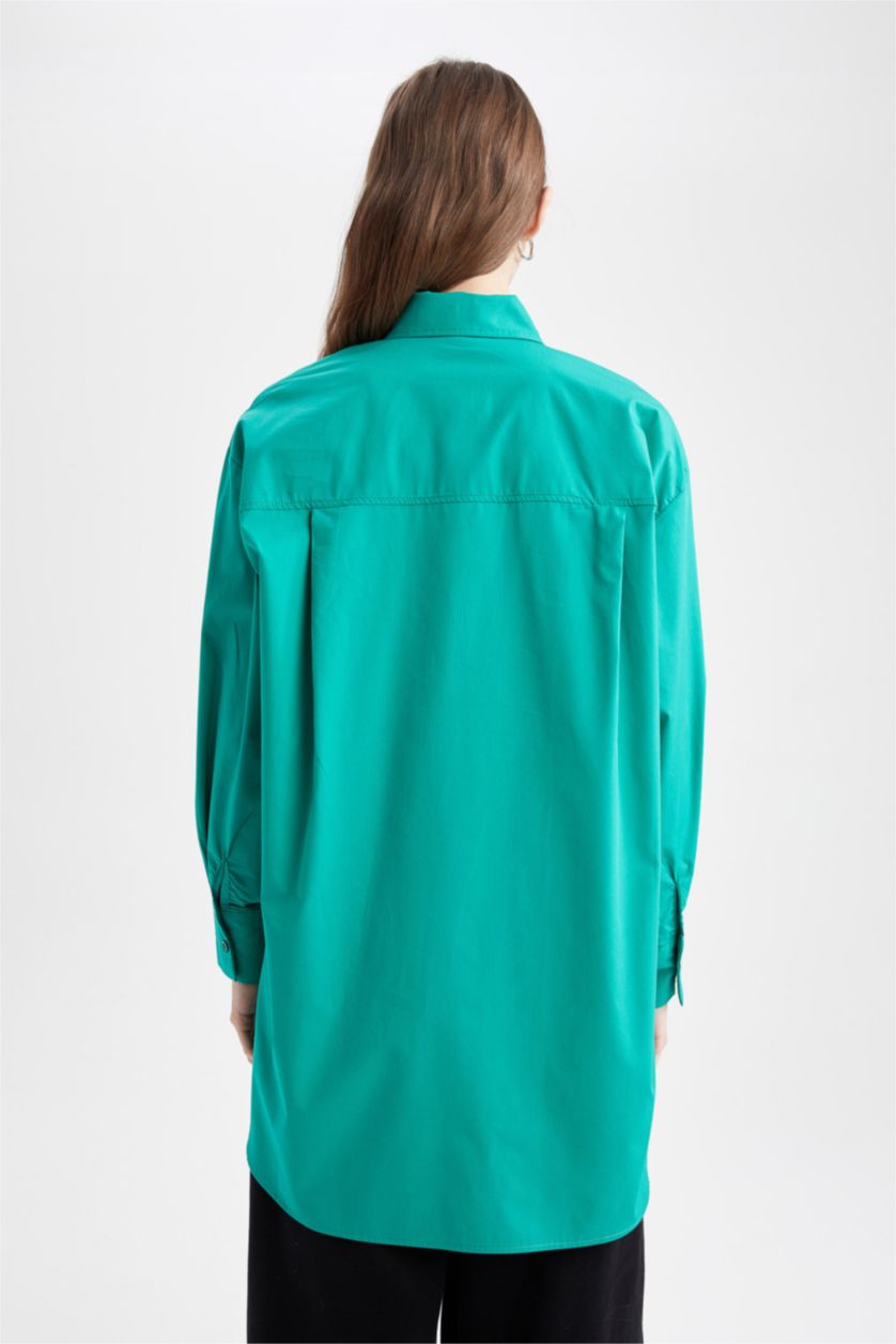 Женщины Зеленый Рубашка стандартного кроя с длинным рукавом из 100% хлопка
