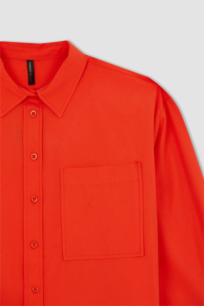 Жіночий Помаранчевий Туніка з довгим рукавом стандартного крою з коміром з довгим рукавом з попліну для жінок