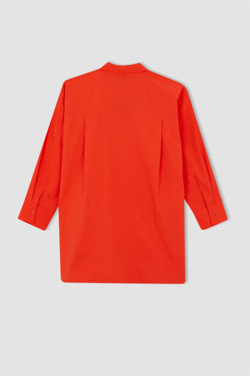 Жіночий Помаранчевий Туніка з довгим рукавом стандартного крою з коміром з довгим рукавом з попліну для жінок