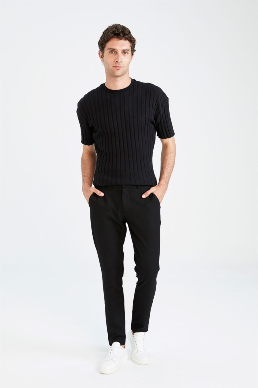 MAN Black Oversize Fit Crew Neck Line Textured Short Sleeve Knitwear T-Shirt
