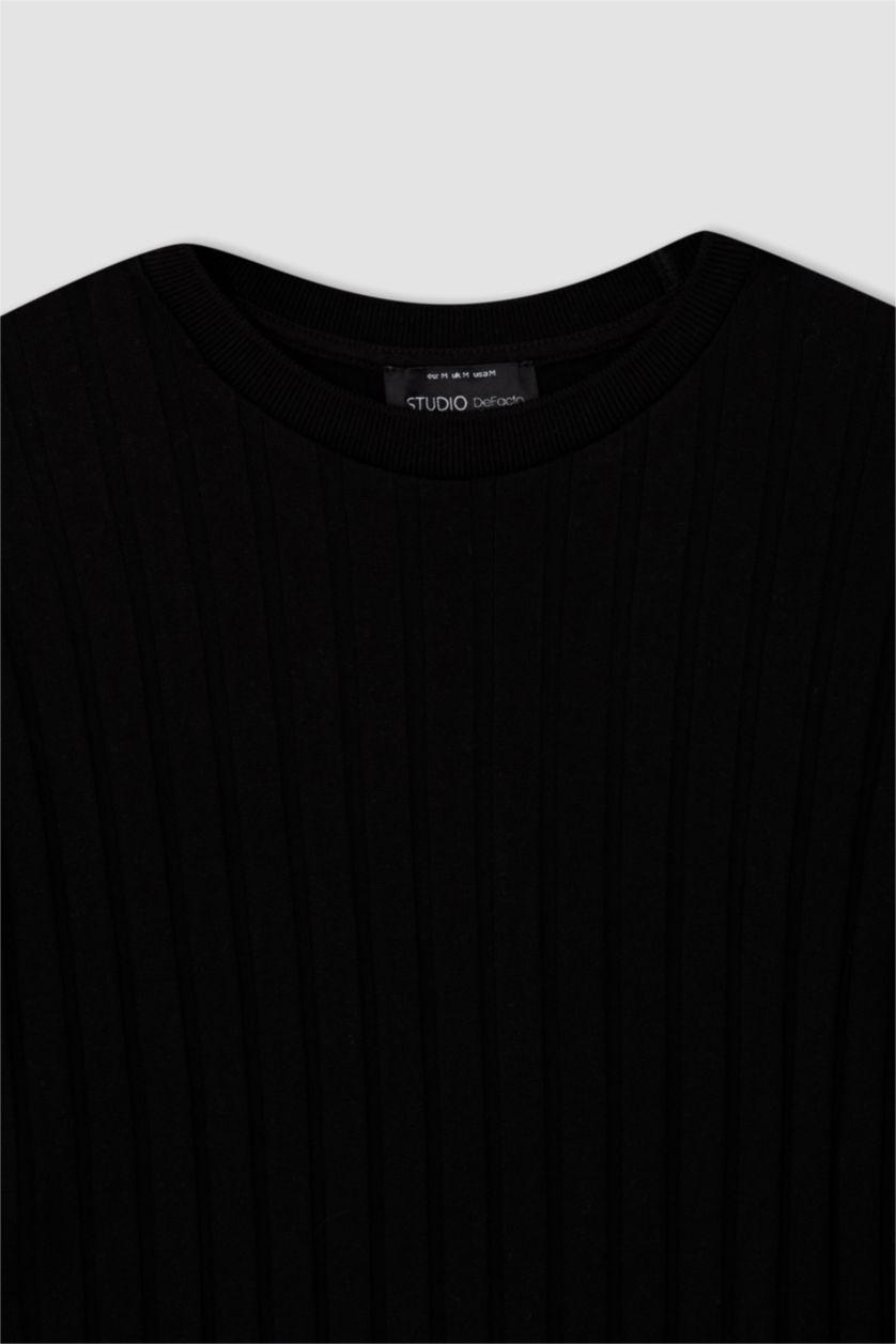 MAN Black Oversize Fit Crew Neck Line Textured Short Sleeve Knitwear T-Shirt