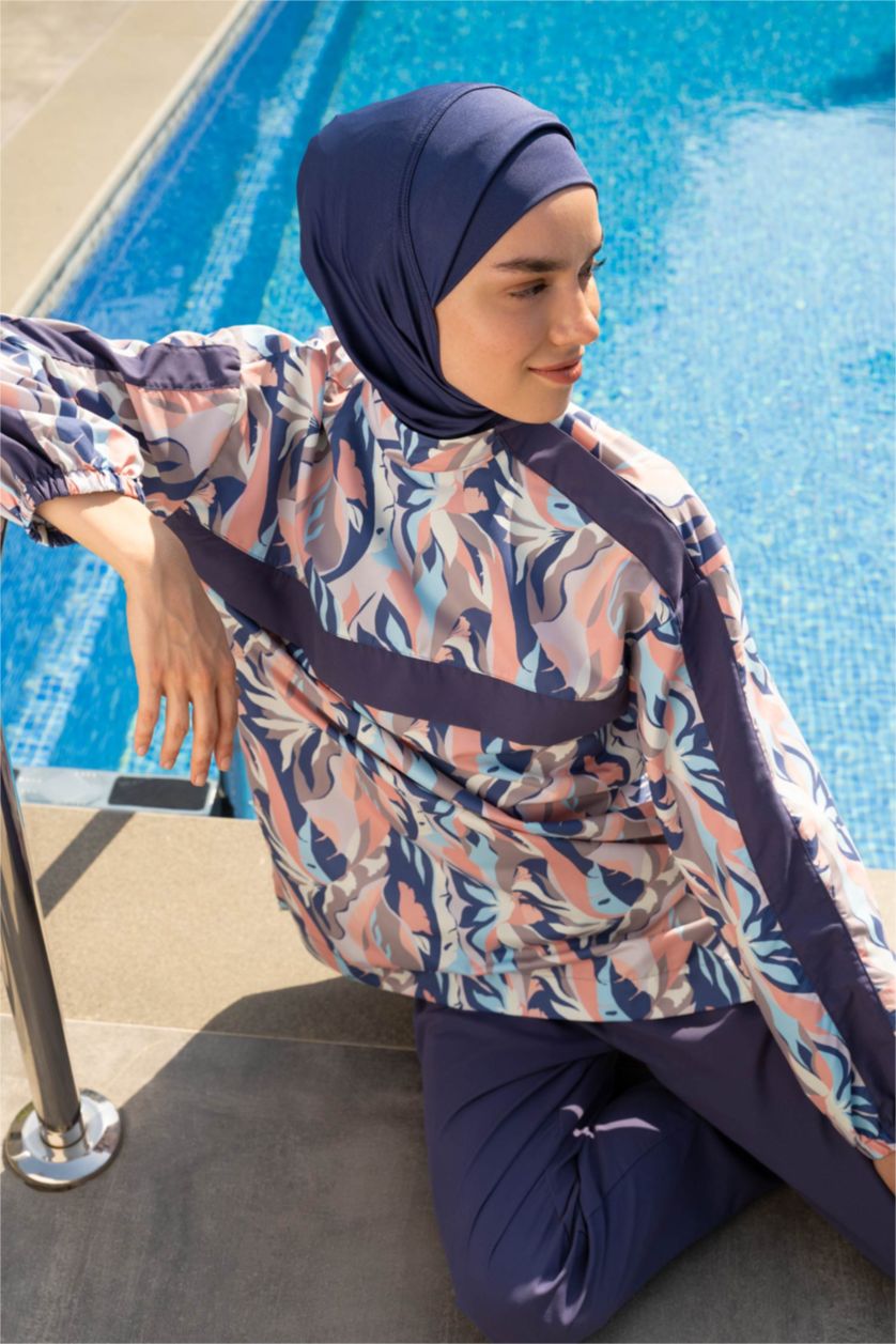 نساء بترولي بوركيني مطبوع قصة عادية من 4 قطع