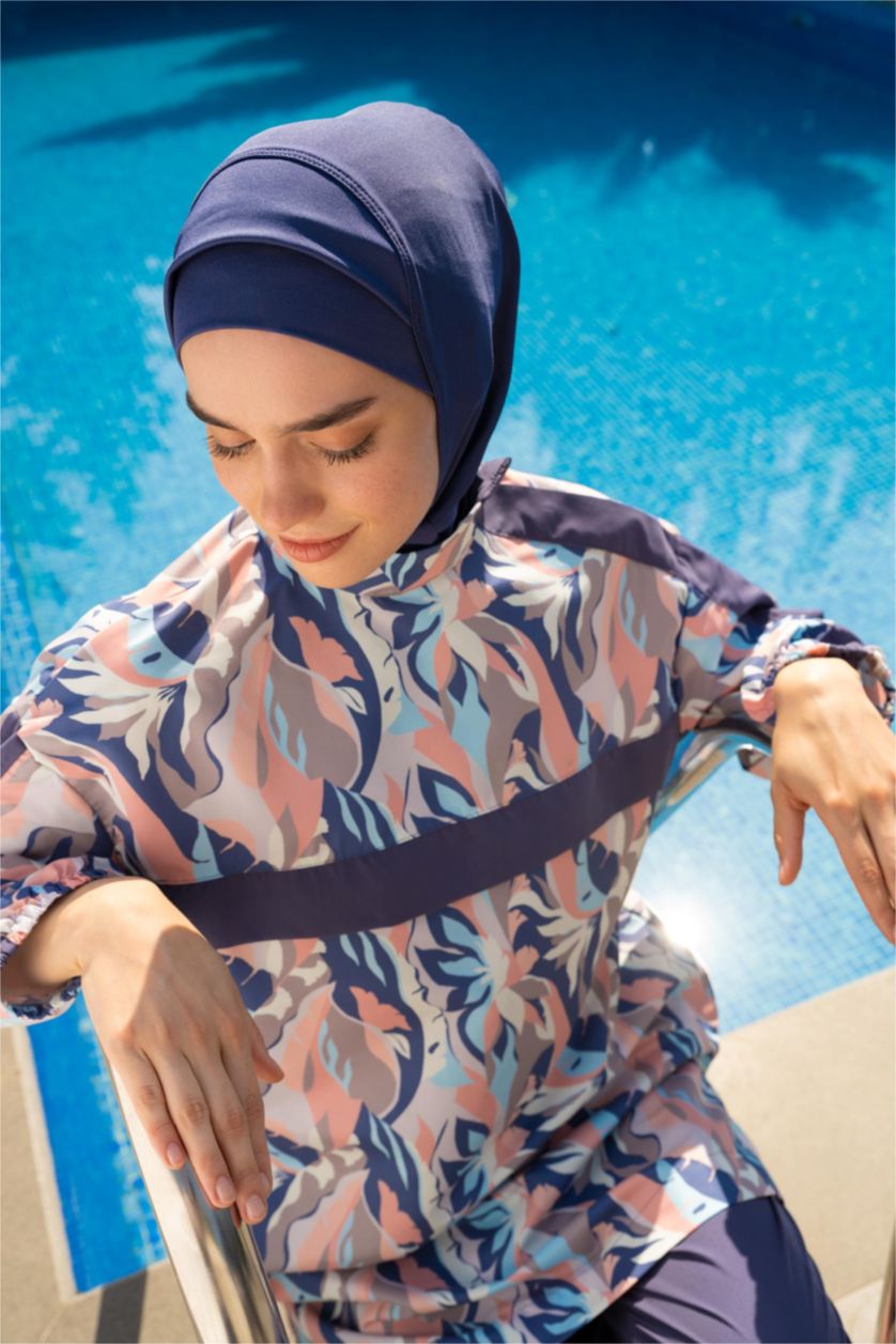 نساء بترولي بوركيني مطبوع قصة عادية من 4 قطع