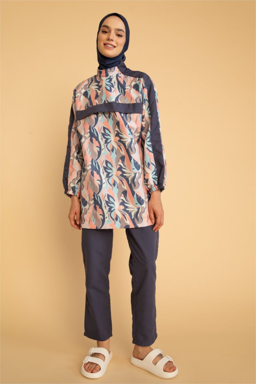 نساء بترولي بوركيني مطبوع قصة عادية من 4 قطع