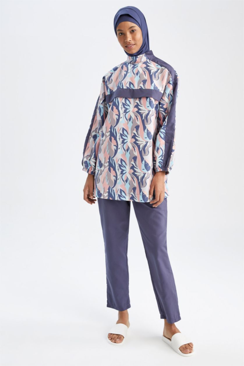 نساء بترولي بوركيني مطبوع قصة عادية من 4 قطع