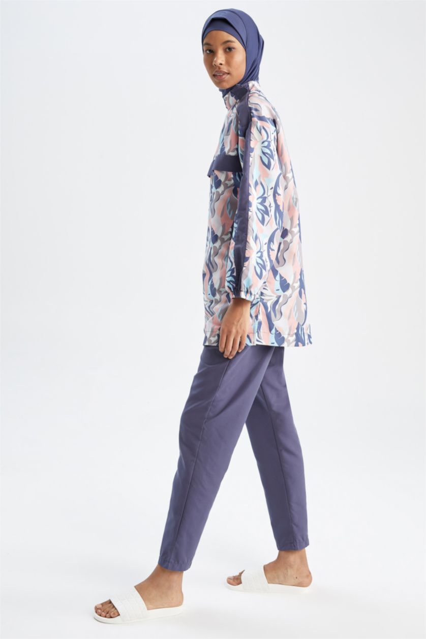 نساء بترولي بوركيني مطبوع قصة عادية من 4 قطع