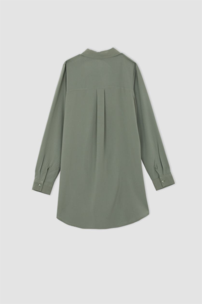 WOMAN Light Green Regular Fit Long Sleeve Crinkle Viscose Shirt Tunic