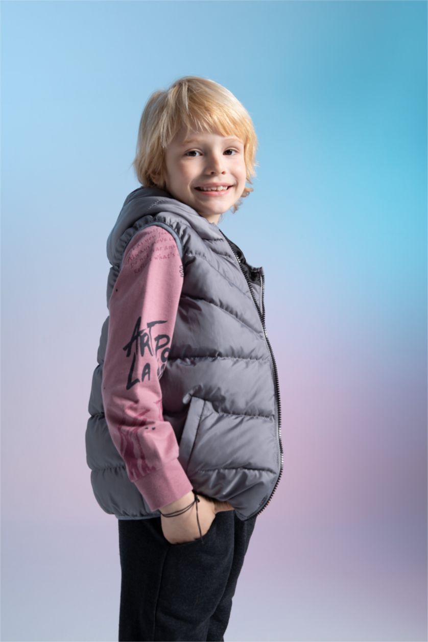 BOYS & TEENS Grey Boy Basic Hooded Padded Gilet