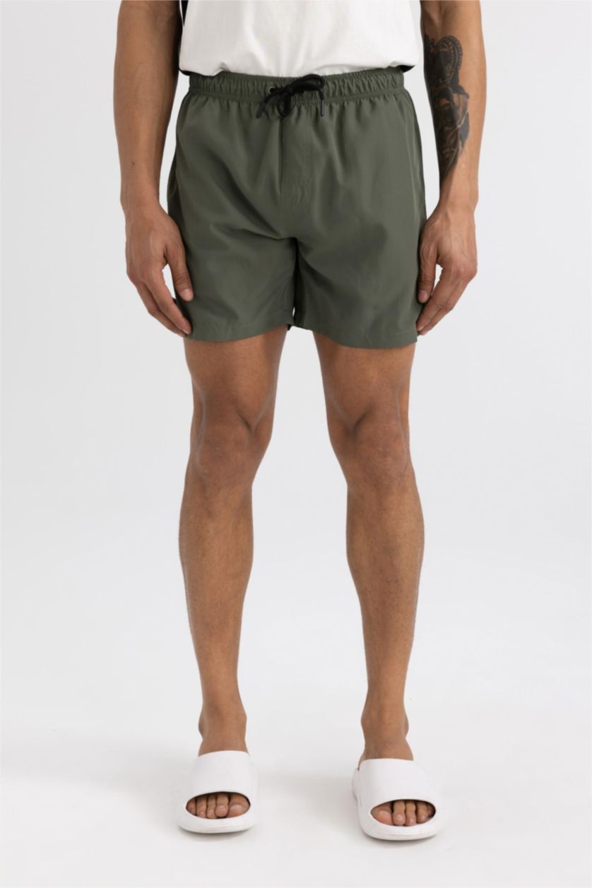 Erkek Haki File Astarlı Kısa Boy Deniz Şortu
