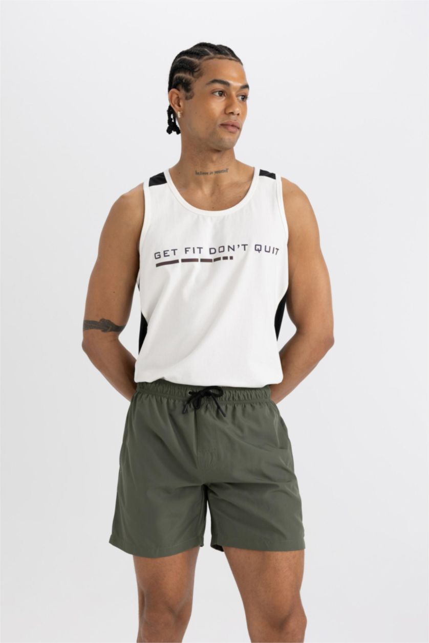 Erkek Haki File Astarlı Kısa Boy Deniz Şortu