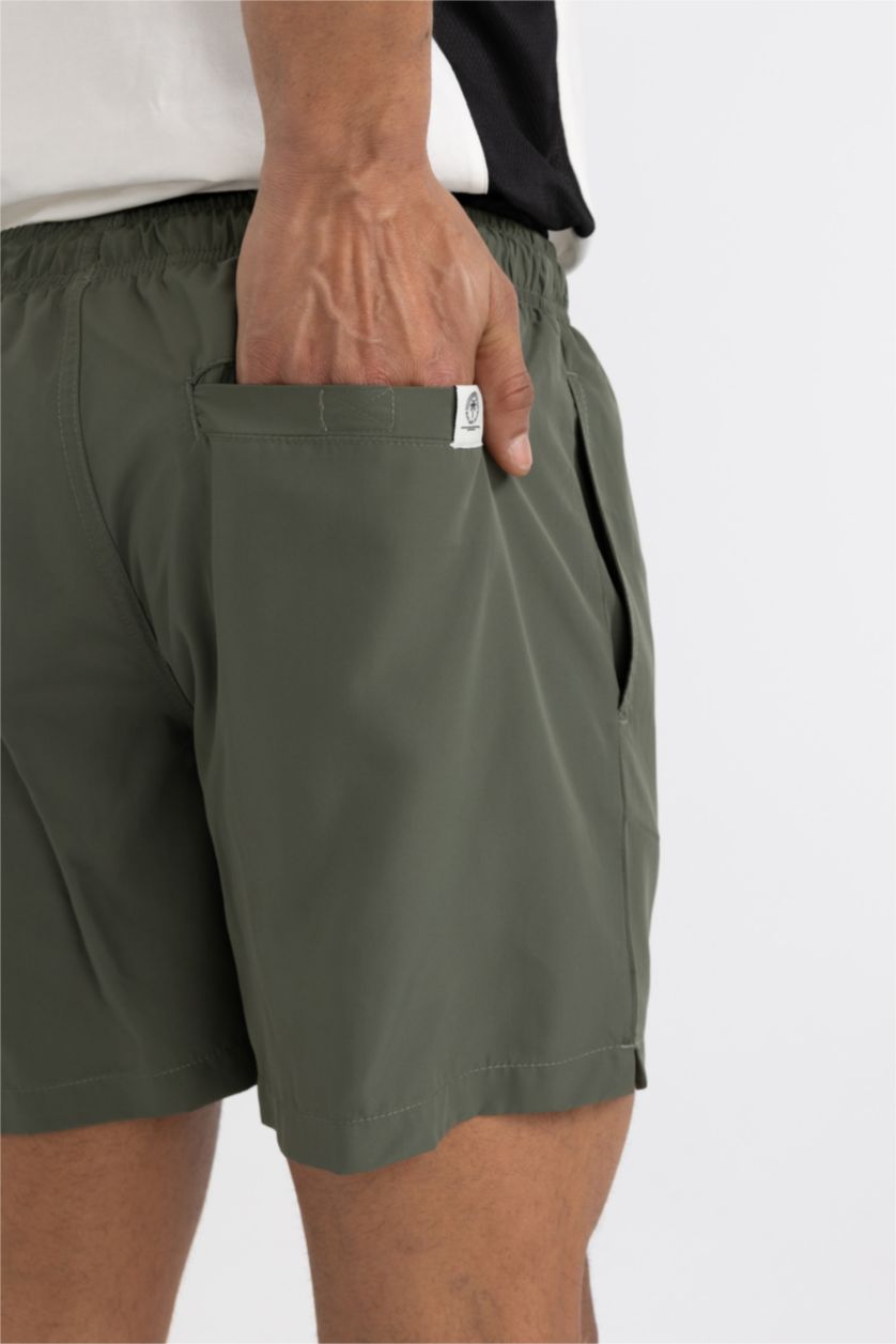Erkek Haki File Astarlı Kısa Boy Deniz Şortu