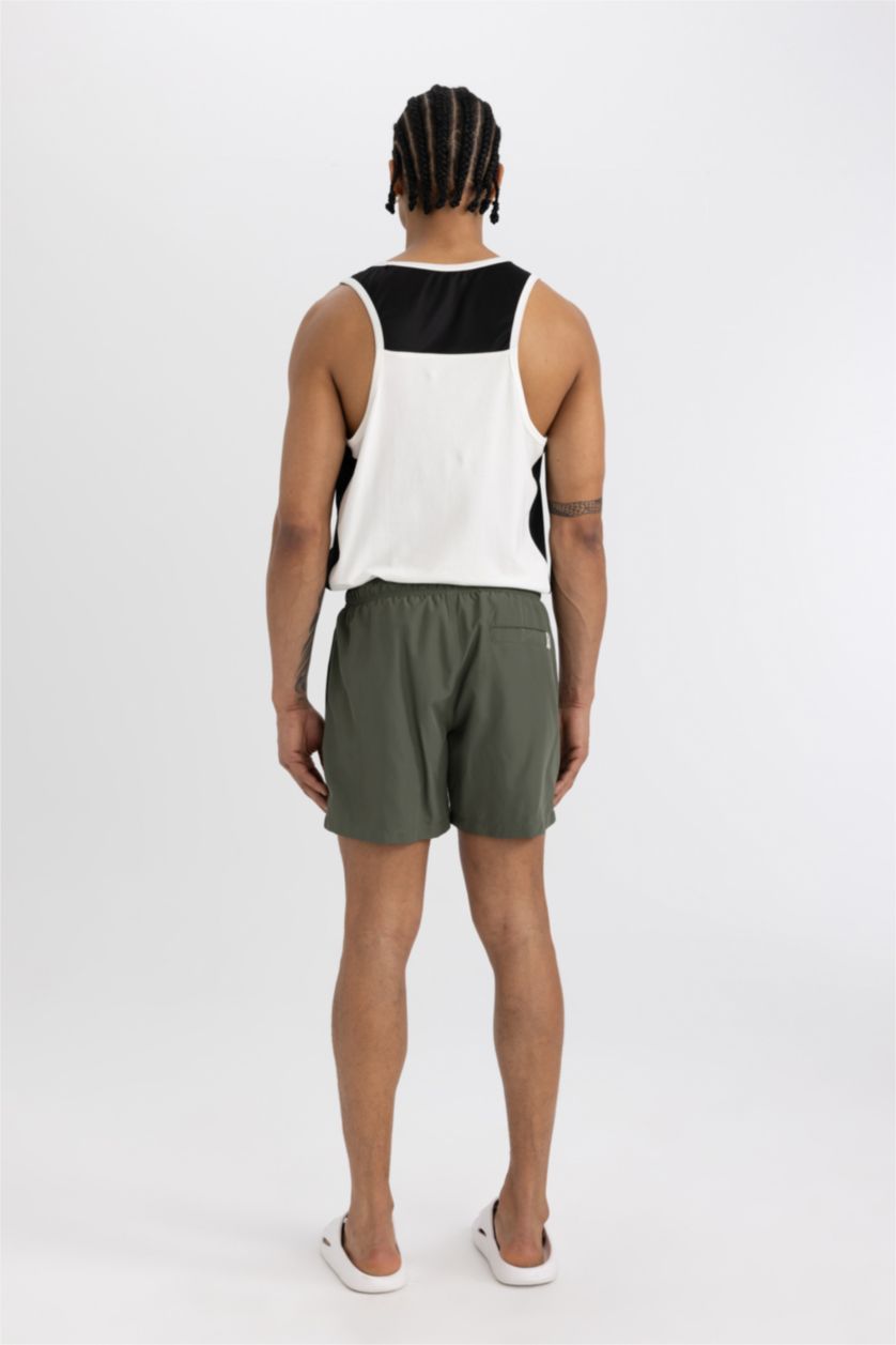 Erkek Haki File Astarlı Kısa Boy Deniz Şortu