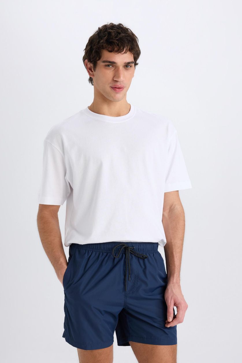 Erkek Lacivert File Astarlı Hızlı Kuruyan Kısa Boy Deniz Şortu