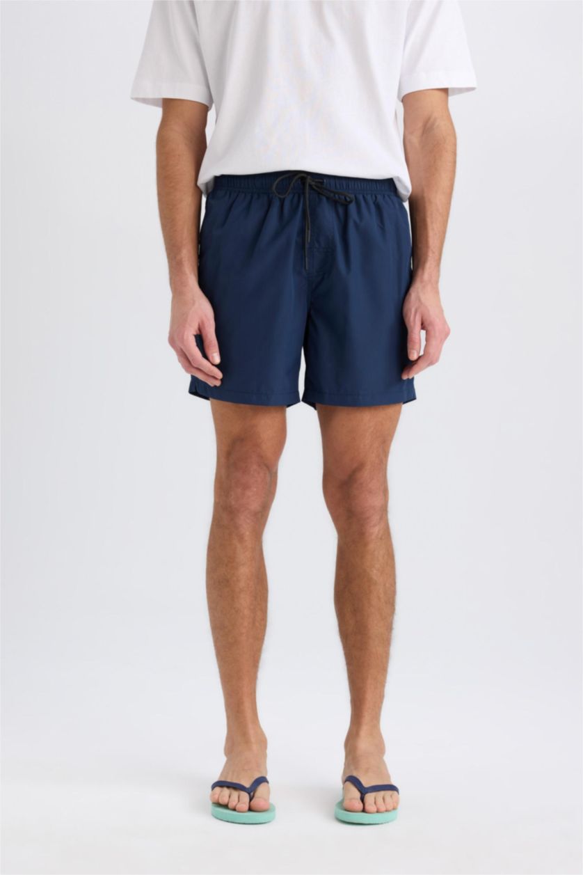 Erkek Lacivert File Astarlı Hızlı Kuruyan Kısa Boy Deniz Şortu