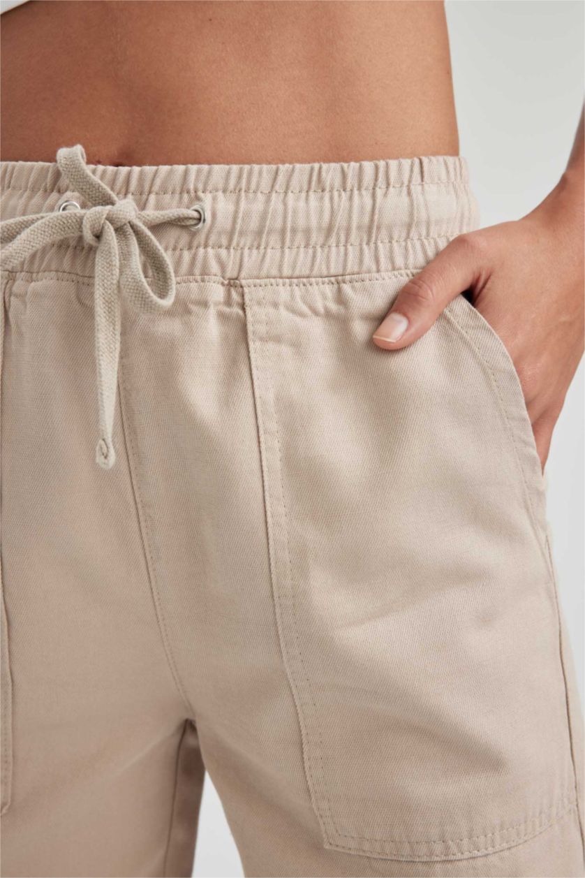 Kadın Bej Yüksek Bel Jogger Fıt Pantolon