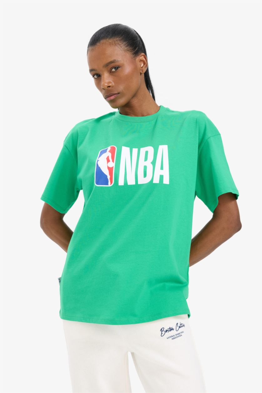 Kadın Yeşil %100 Pamuk NBA Wordmark Oversize Tişört