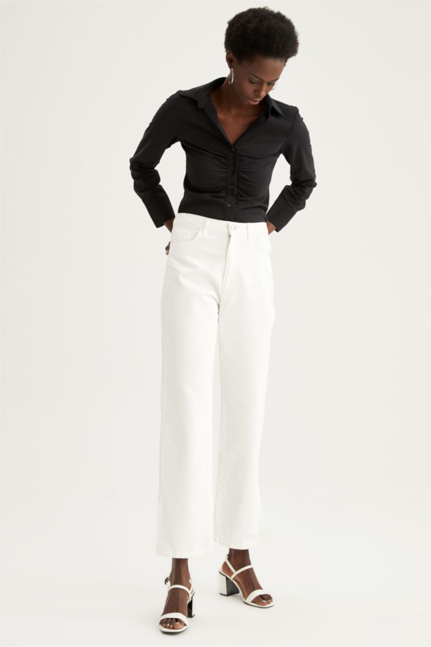 FEMME Noir Chemise ajustée en popeline à manches longues