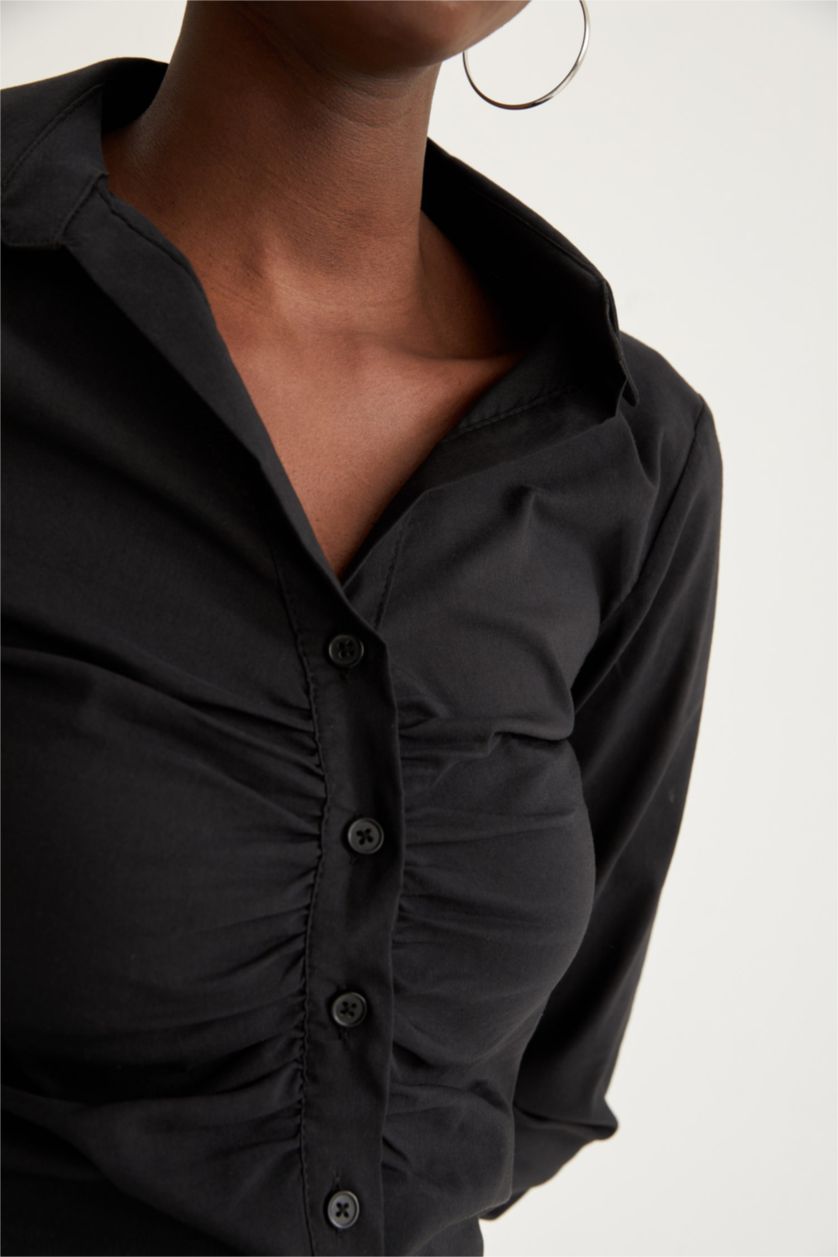 FEMME Noir Chemise ajustée en popeline à manches longues