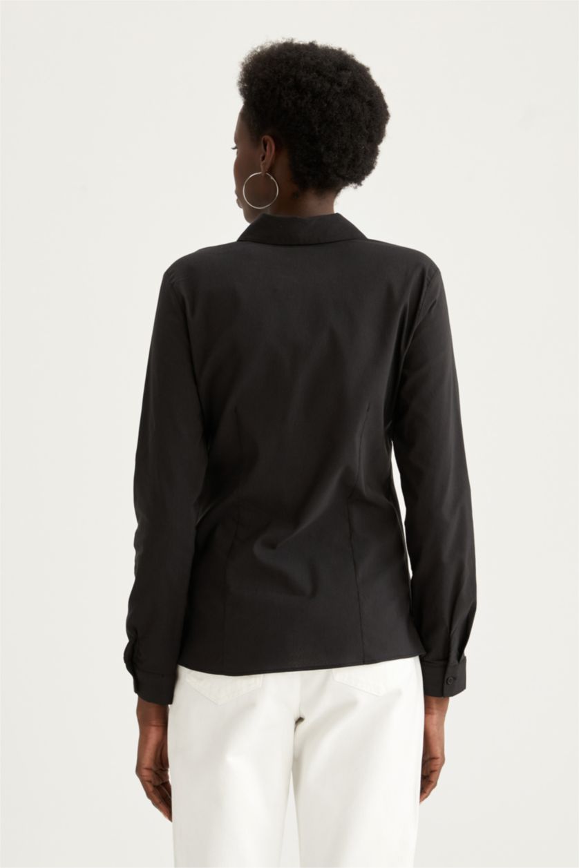 FEMME Noir Chemise ajustée en popeline à manches longues