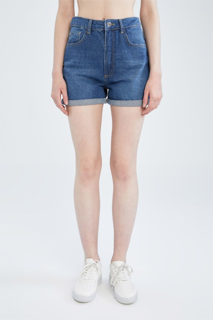 FEMME Bleu Mini short en jean coupe mom