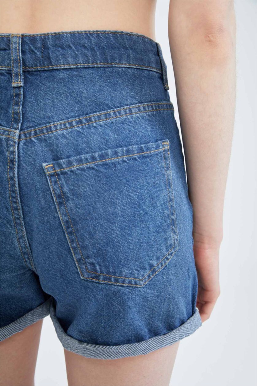 FEMME Bleu Mini short en jean coupe mom
