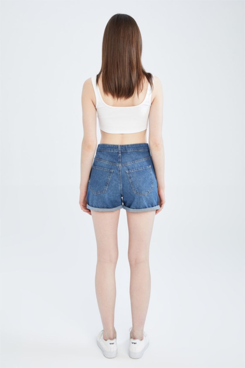 FEMME Bleu Mini short en jean coupe mom