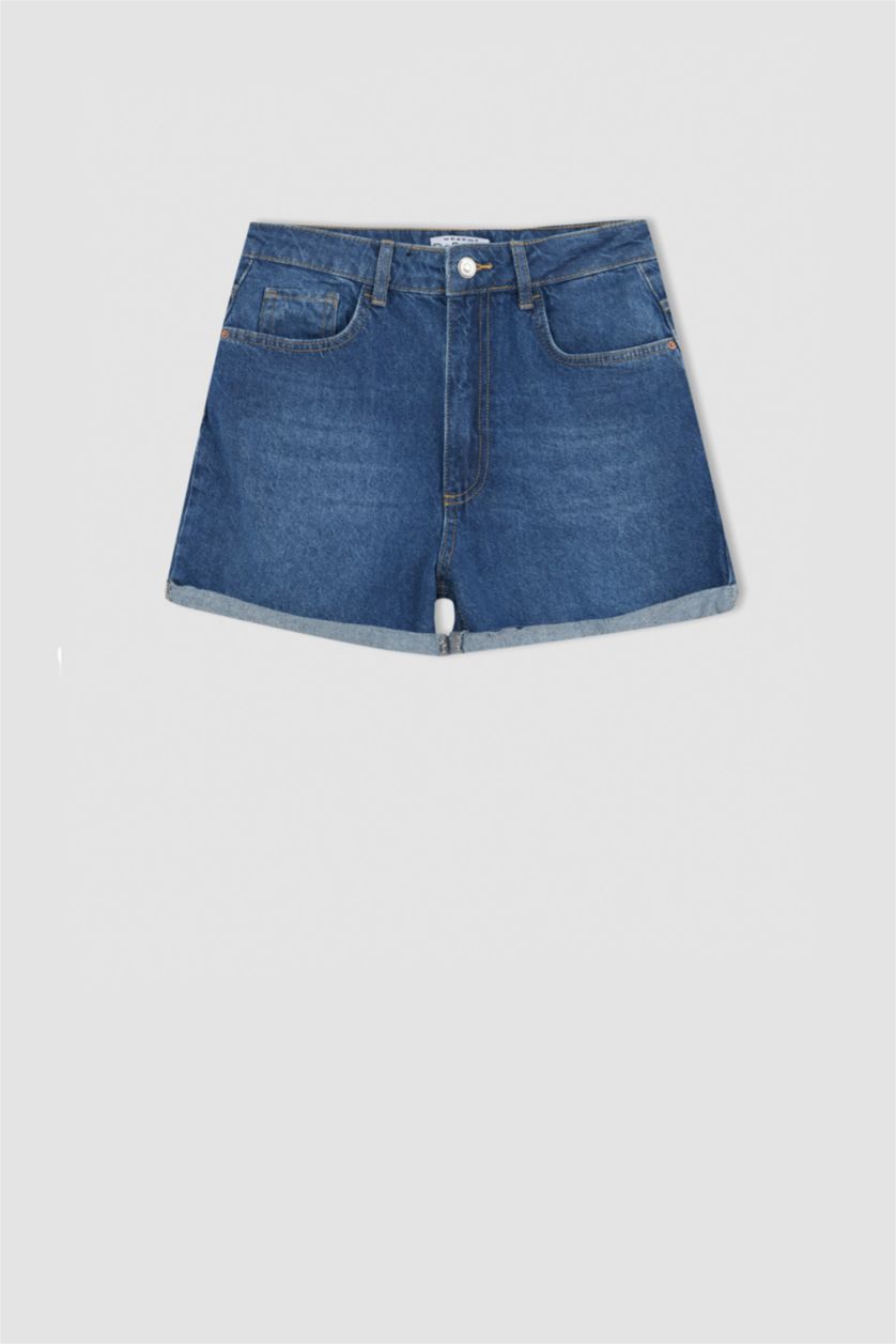 FEMME Bleu Mini short en jean coupe mom