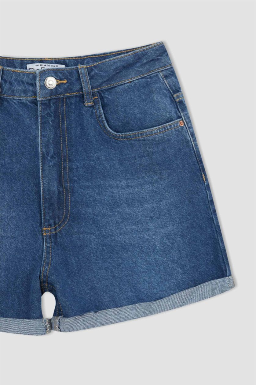 FEMME Bleu Mini short en jean coupe mom