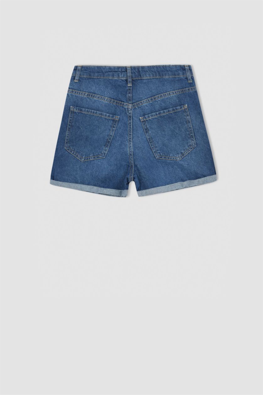 FEMME Bleu Mini short en jean coupe mom